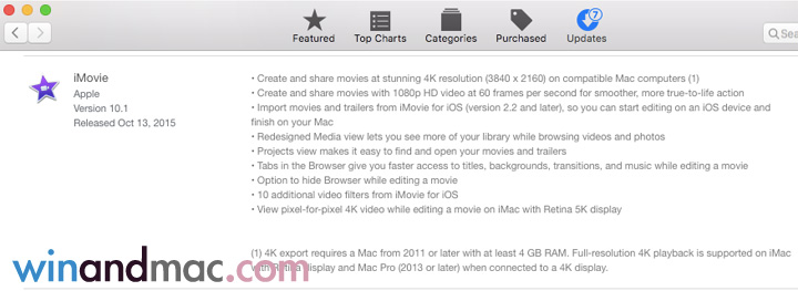 iMovie for Mac 4K update