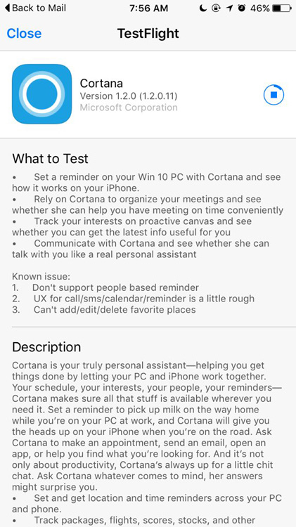 Microsoft Cortana for iOS