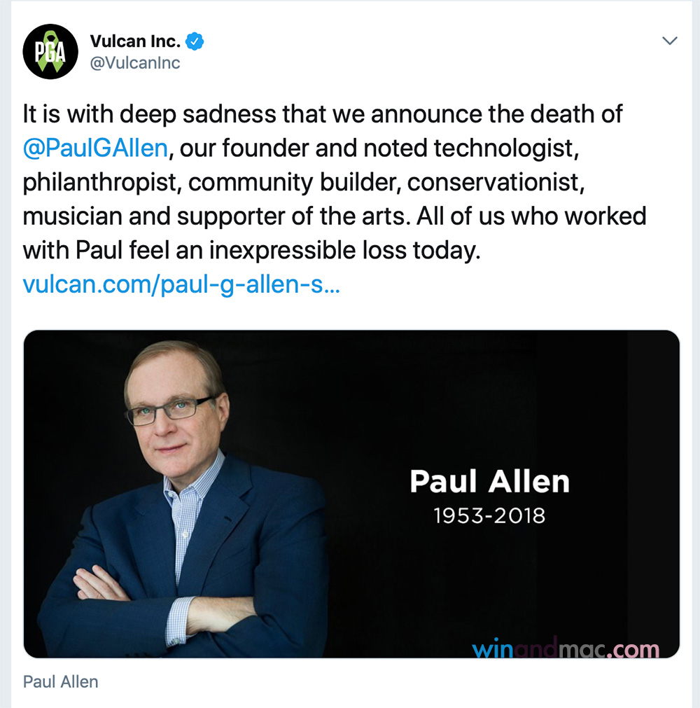 微軟創辦人Paul Allen終年65歲 因淋巴癌復發逝世 視麥媒體